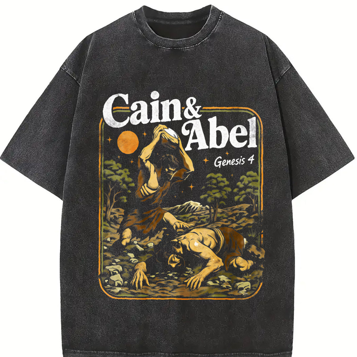 Cain and Abel Christian Bible Story Genesis Faith Vintage Washed T-Shirt in Black