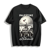 Palestine Freedom Heavy with Hope & Solidarity Retro Cotton T-Shirt in Black