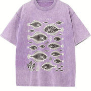 Flounder Fish 90s Retro ® Fisherman Y2k Vintage Washed T-Shirt in Purple