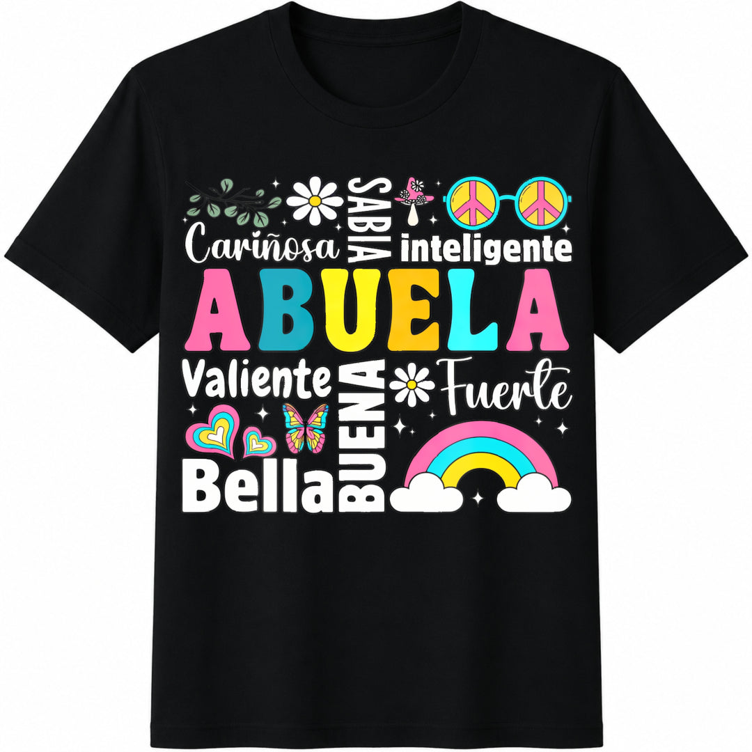 Floral Abuela Wildflower Grandma Cotton T-Shirt in Black