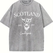 Scotland Buffalo Fashionable Versatile Vintage Washed T-Shirt in Gray