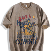 Save a Horse Ride a Cowboy 90s Western Retro Cowboy Rodeo vintage washed oversized T-shirt in Brown