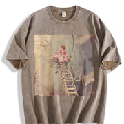 Glam Doll on a Ladder Vintage Washed T-Shirt in Brown