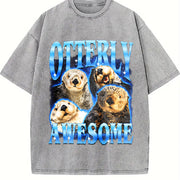 Otterly Awesome Retro Otter Bootleg Vintage Washed T-Shirt in Gray