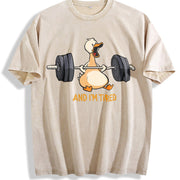 And I'm Tired Weightlifting Goose Vintage Washed T-Shirt in Beige