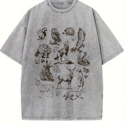 Forest Animals 90s Vintage Washed T-Shirt in Gray