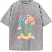 Girls Just Wanna Have Fundamental Human Rights and Batik vintage washed oversized T-shirt in Gray