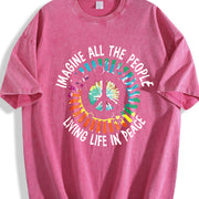 Simple Letter 1pc Stylish Vintage Washed T-Shirt in Red