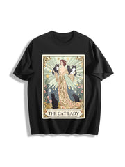 Cat Tarot Card Cat Lover Cotton T-Shirt in Black