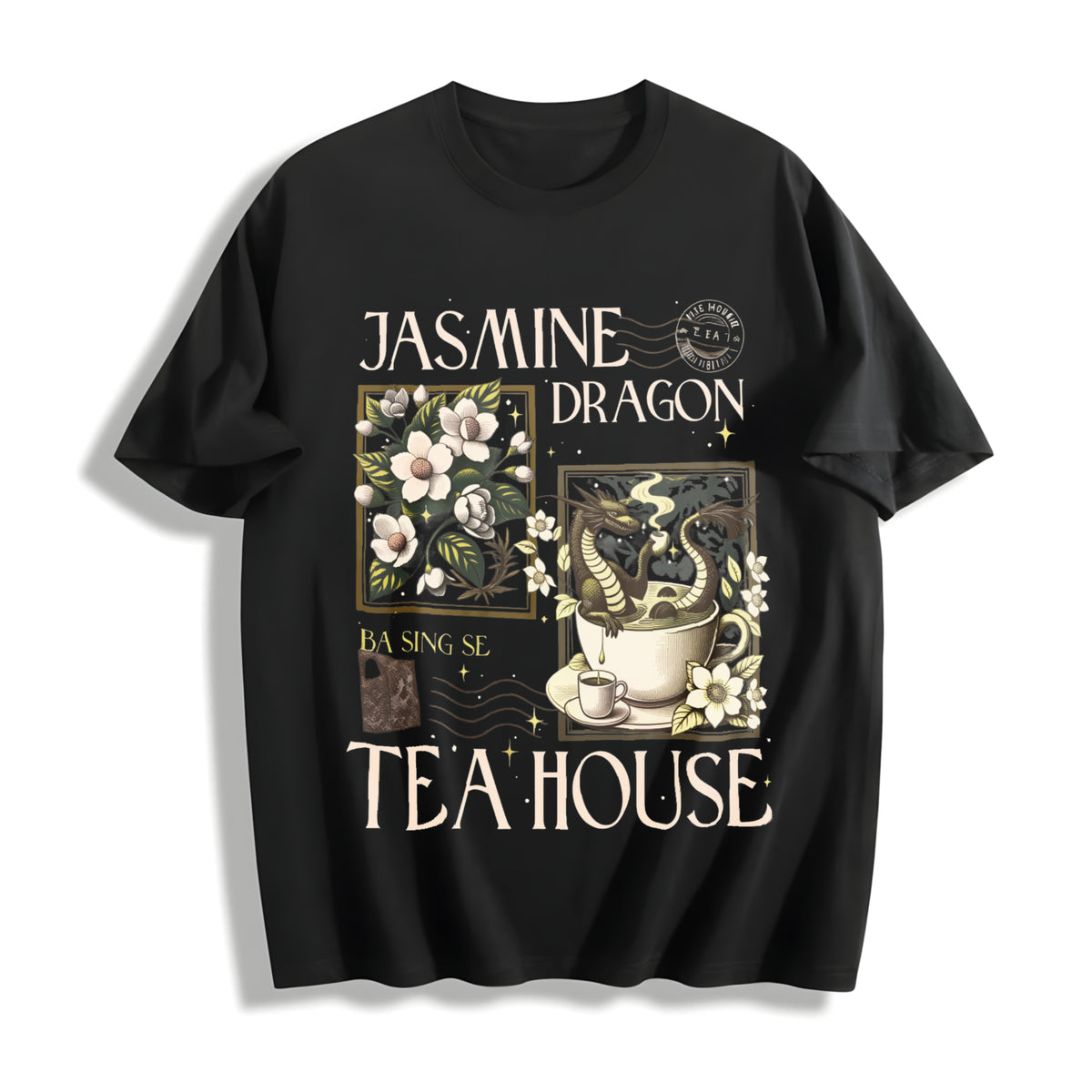Jasmine Dragon Tea Shop Cotton T-Shirt in Black