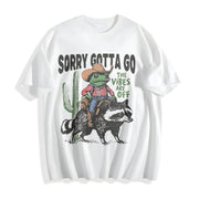 Sorry Gotta Go Frog Cowboy Cotton T-Shirt in White