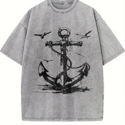 Anchor & Seagull Tank Vintage Washed T-Shirt in Gray