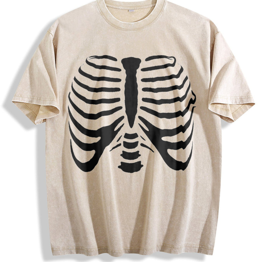 Skeleton Rib Cage vintage washed oversized T-shirt in Beige