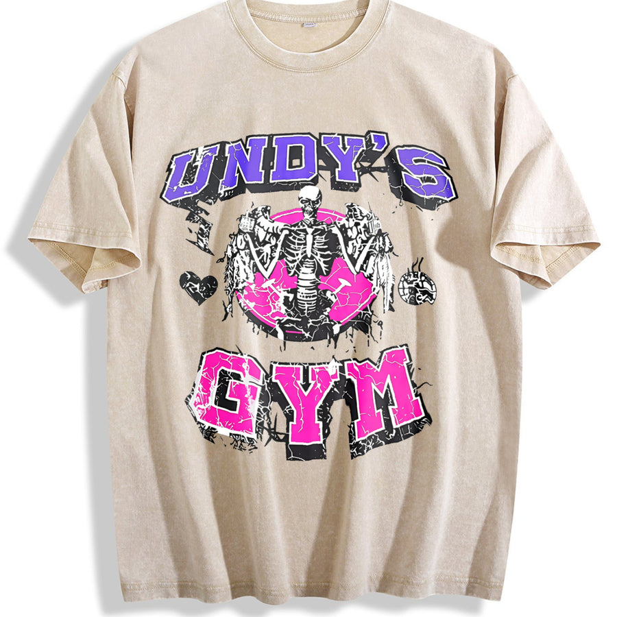 Undy's Gym Skeleton Vintage Washed T-Shirt in Beige