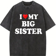 Heart I Love My Big Sister vintage washed oversized T-shirt in Black