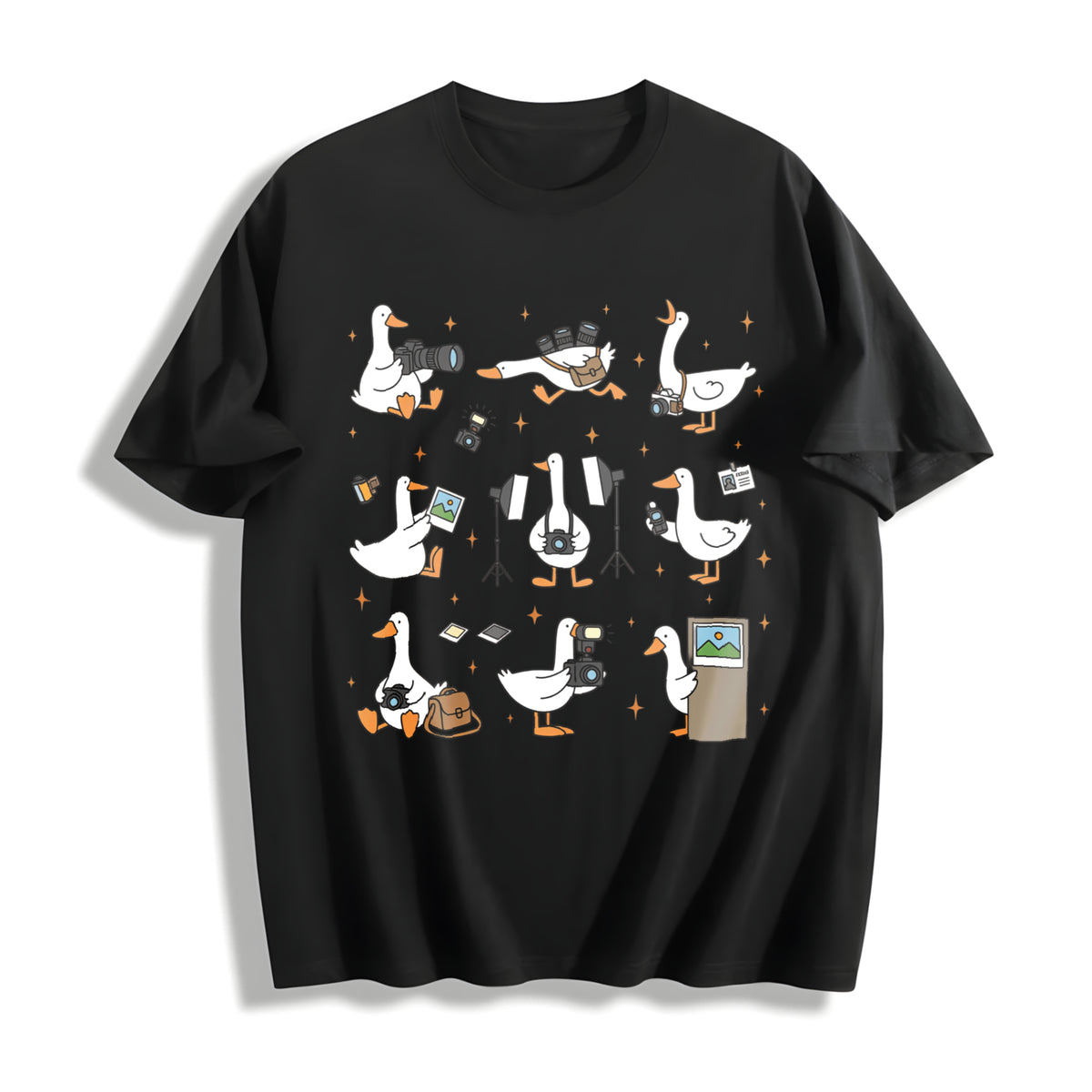 Silly Goose Photographer Cotton T-Shirt in Black