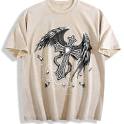 Winged Cross Vintage Washed T-Shirt in Beige
