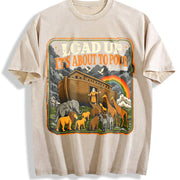 Load Up Its About to Pour Noah's Ark Christian Bible Vintage Washed T-Shirt in Beige