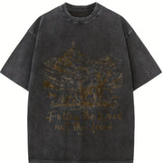 European and American Vintage Washed T-Shirt in Black