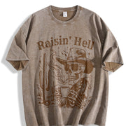 Retro Skeleton Raisin' 90s Vintage Washed T-Shirt in Brown