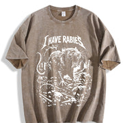 I Have Rabies Rat Retro Gothic Horror Rats Vintage Washed T-Shirt in Brown
