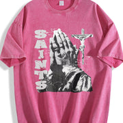 Saints Praying Hands Tank Vintage Washed T-Shirt in Red