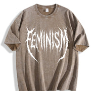 Feminism Gym Pump Cover Vintage Washed T-Shirt in Brown