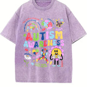 Autism Awareness 2-side Vintage Washed T-Shirt in Purple