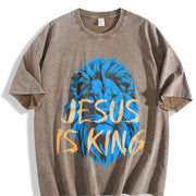 Jesus Is King Lion Vintage Washed T-Shirt in Brown