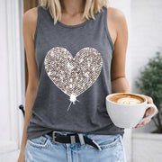 Sequin Heart Women's Color Cotton Tank Top in Gray