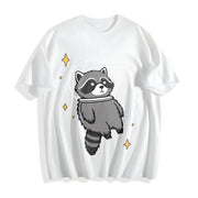 Space Raccoon Racoon Cotton T-Shirt in White