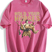 Sarcastic Literal Hold Your Horses Strong Woman Boxy Weird Vintage Washed T-Shirt in Red