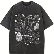 Frogs and Mushrooms Vintage Washed T-Shirt in Black