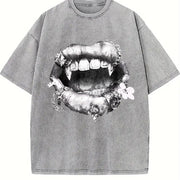 Grillz Lips Chain Sleeveless Vest Vintage Washed T-Shirt in Gray