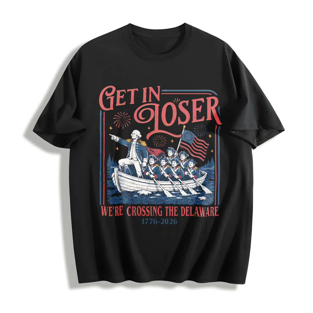 Get in Loser We're Crossing the Delaware Meme Cotton T-Shirt in Black