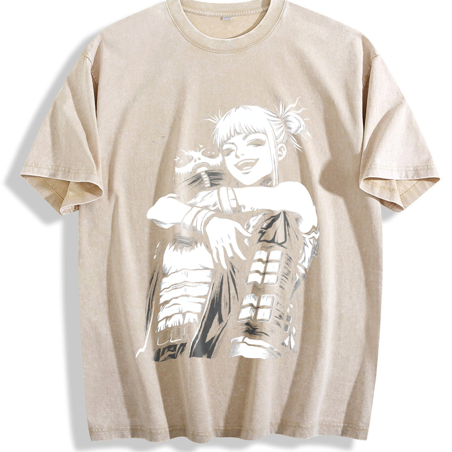 Dabi x Toga My Hero Academia Anime vintage washed oversized T-shirt in Beige