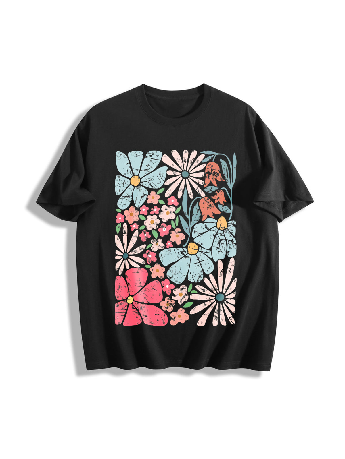 Blossoms Gorgeous Abstract Flowers Cotton T-Shirt in Black