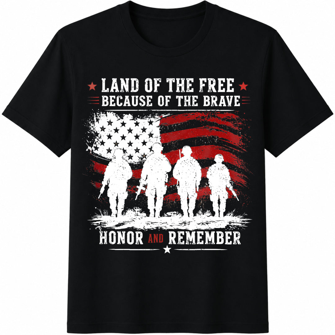 Land of the Free Because of the Brave Cotton T-Shirt in Black