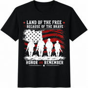 Land of the Free Because of the Brave Cotton T-Shirt in Black