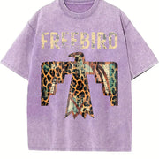 Free Bird Western Thunderbird Leopard vintage washed oversized T-shirt in Purple