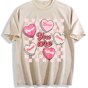 Valentine's Day Loose- Basic Stylish Vintage Washed T-Shirt in Beige