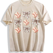 Coquette Baseball Mom Vintage Washed T-Shirt in Beige