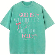 Dual-Sided GOD IS WITHIN HER SHE WILL NOT FALL & Psalm vintage washed oversized T-shirt in Blue