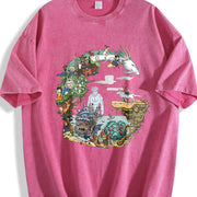 Studio Ghibli Anime Underwear vintage washed oversized T-shirt in Red