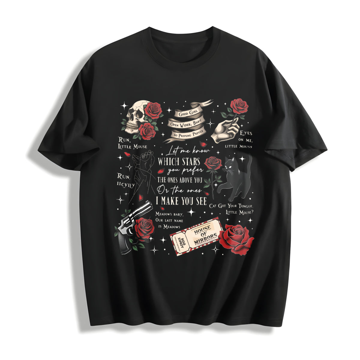 Run Little Mouse Haunting Adeline Cotton T-Shirt in Black