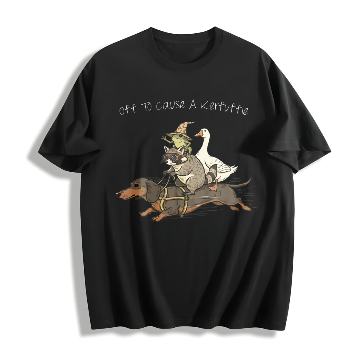 Off to Cause a Kerfuffle Cotton T-Shirt in Black