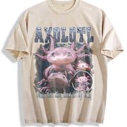 Axolotl 90s Underwater King Animal Rap Vintage Washed T-Shirt in Beige