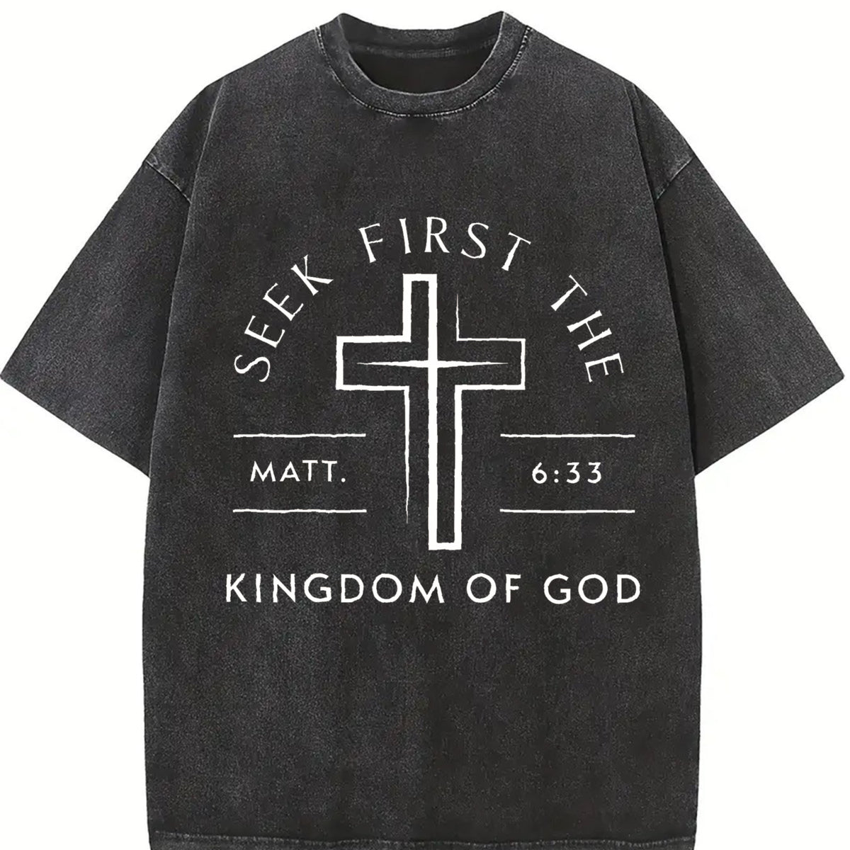 GLEC First Seek the Kingdom of God Vintage Washed T-Shirt in Black
