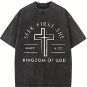 GLEC First Seek the Kingdom of God Vintage Washed T-Shirt in Black