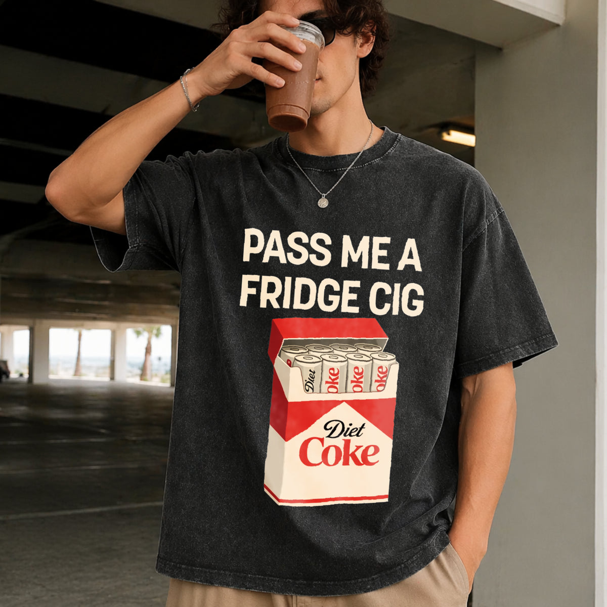 Pass Me a Fridge Cig for Diet Coke Lovers Vintage Washed T-Shirt in Black